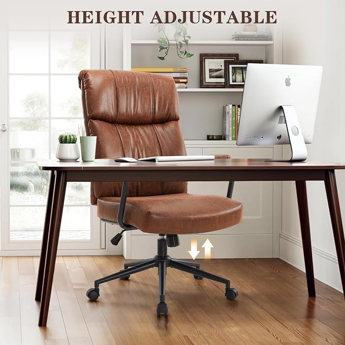 IWMH Office Chair, Executive Computer Chair, Mid Century Vintage Fabric Desk Chairs with High Bakc, Ergonomic Lumbar Support, Height Adjustable for Home Office, Brown