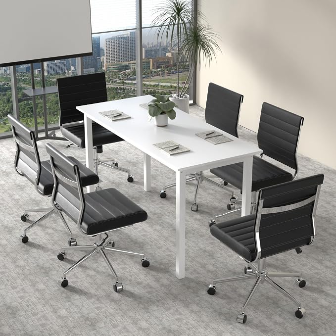 Okeysen Armless Office Desk Chair, Mid Back Ergonomic Swivel Conference Room Chair, Adjustable Height PU Leather Home Desk Chair, Modern Small Rolling Computer Task Chair, Black