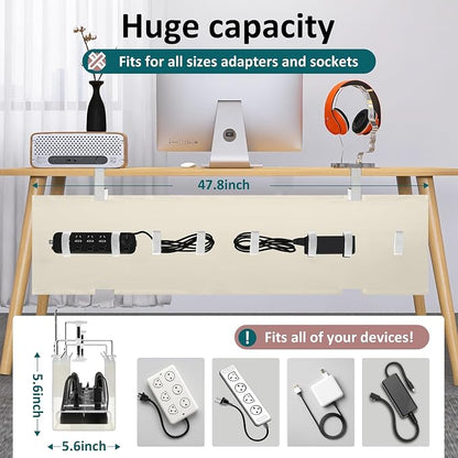 Extra Large 48" Under Desk Cable Management Tray for Standing Desk, No Drill Clamp On Wire Hider, Heavy Duty Anti-Sag Cord Organizer, Cable Tray for Studio & Dual Monitors (Beige, 47.8")