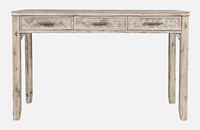 Jofran Mid-Century Modern Chevron Desk with 3 Drawers and USB Charging, 48" Writing Desk for Home Office, Grey Wash