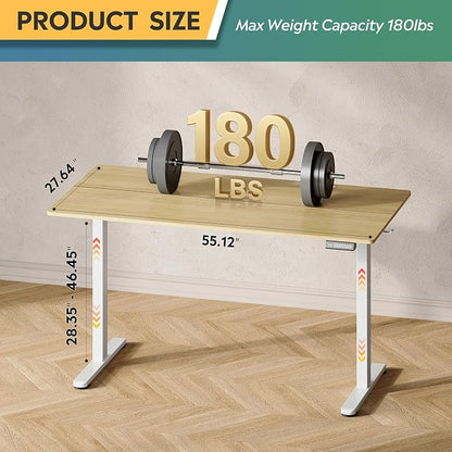 DEVAISE 55 Inch Electric Standing Desk, 3 Adjustable Computer Desk for Home Office, Ergonomic Sit to Stand Desk with LED Touchscreen，Headphone Hook, 3 Memory Preset, with Split Top, Maple