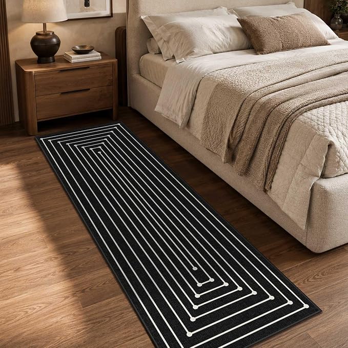 Latte&Fog 2x6 Runner Rug for Hallway Kitchen Washable Non Slip Runner | Washable, For Hallway Kitchen Laundry Room Entryway Beside, Non Slip, Low Pile, Stain Resistant, Soft, Indigo Black 2'x6'
