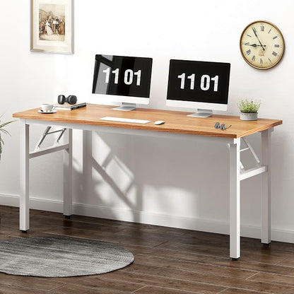 Need Folding Desk, 54 inch Large Computer Desk for Home Office, No Install Needed Study Student Writing Table Desk Workstation, Teak White