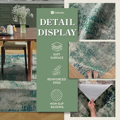 Lahome Modern Abstract Area Rug 5x7 Rugs for Living Room, Washable Accent Bedroom Rug Non-Slip Non Skid, Indoor Floor Contemporary Carpet for Kitchen Bathroom Laundry,Green/Grey