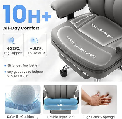 BestGlory Big and Tall Office Chair with Lumbar Support, Executive Leather Computer Desk Chair, Heavy Duty Comfortable Gaming Chair with Double Layer Cushion & Footrest for Home Office Gaming