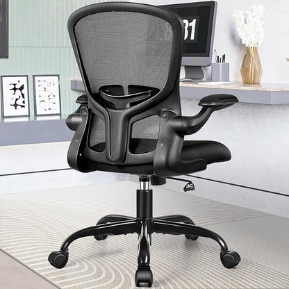FelixKing Office Desk Chairs, Ergonomic PC Desk Chair with Wheels, Adjustable Lumbar Support and Height, Swivel Computer Chair with Flip-up Armrests, Ergo Mesh Backrest for Working (Black, Pack of 8)