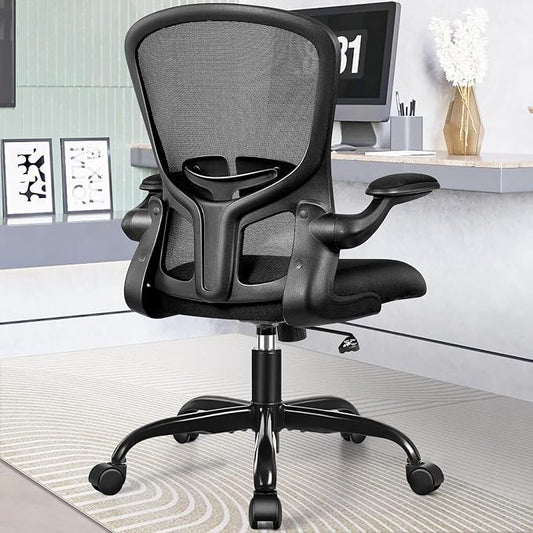 FelixKing Office Desk Chairs, Ergonomic PC Desk Chair with Wheels, Adjustable Lumbar Support and Height, Swivel Computer Chair with Flip-up Armrests, Ergo Mesh Backrest for Working (Black, Pack of 8)