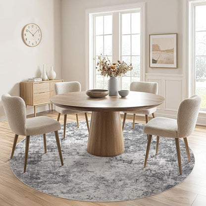 UERMEI 6ft Round Area Rug Living Room Rugs - 6x6 Washable Neutral Modern Abstract Soft Thin Rug Indoor Floor No Slip Rug Carpet for Bedroom Under Dining Table Home Office Decor - Grey