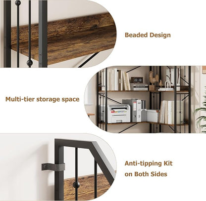 GarveeHome Corner Bookshelf 72" L Shaped Bookcase, Corner Bookshelves Industrial Bookcase 5 Tier L-Shape Bookshelf, Large Bookcases with Beaded Design Tall Display Rack Shelf for Living Room Bedroom