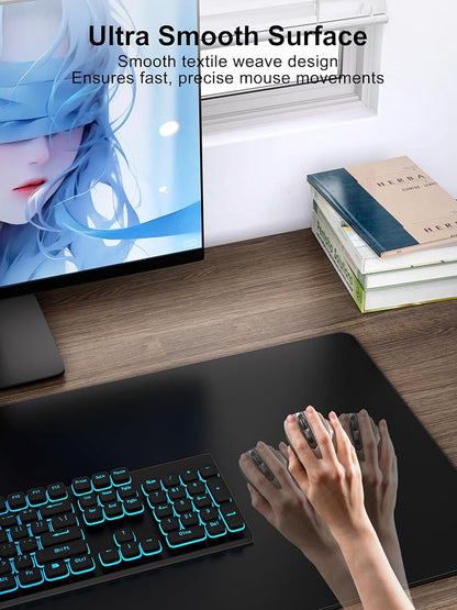 TopMade Mouse Pad with 15W Fast Wireless Charging, 35.43"x15.75" XXXL Large Gaming Waterproof Desk Pad with Ultra-Smooth Surface, Non-Slip Base, Classic Black Computer Desk Mat for MacBook, PC, Laptop