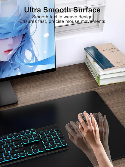 TopMade Wireless Charging Mouse Pad, Waterproof Gaming Mousepad with Ultra-Smooth Surface, Non-Slip Base, 31.5"x15.75" XXL Large Desk Pad, Classic Black Computer Desk Mat for MacBook, PC, Laptop