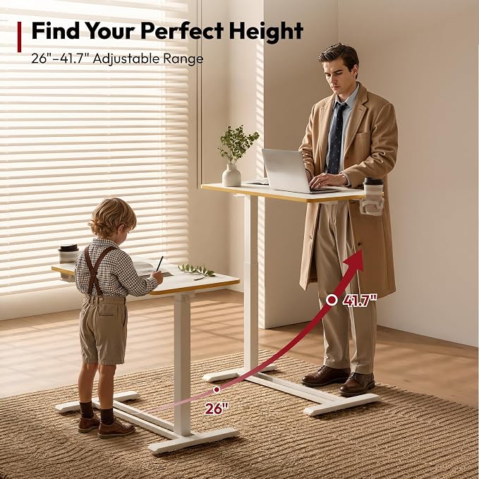 SANODESK Medical Adjustable Overbed Bedside Table with Hidden Casters, Pneumatic Mobile Laptop Computer Standing Desk Cart Overbed Table with Tray, Hospital and Home Use(27.6" W x 15.7" D, White)