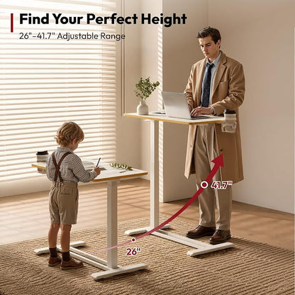SANODESK Medical Adjustable Overbed Bedside Table with Hidden Casters, Pneumatic Mobile Laptop Computer Standing Desk Cart Overbed Table with Tray, Hospital and Home Use(27.6" W x 15.7" D, White)