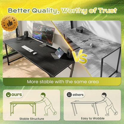 PRAISUN 39.4 Inch Computer Desk, Home Office Desk with Spacious Desktop, Modern Gaming Desk, Writing Study Table for Bedroom, Small Spaces, Work from Home Desk with Metal Frame, Black