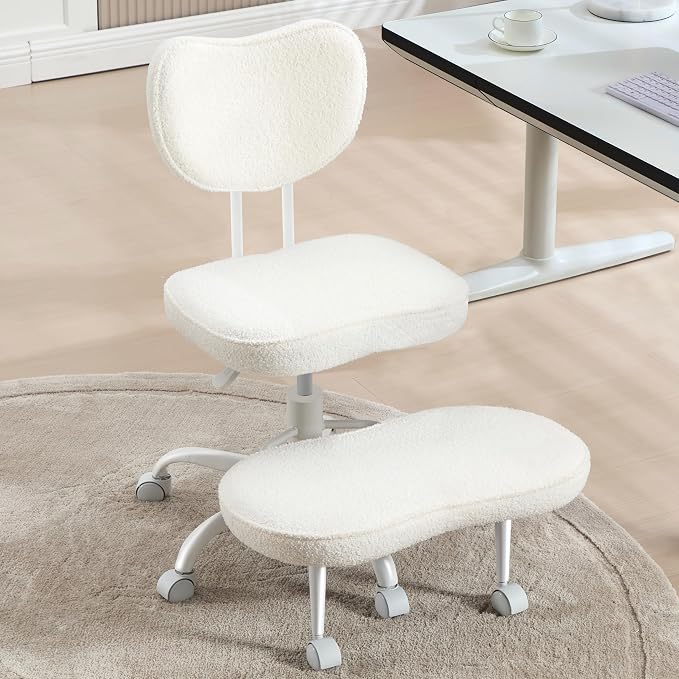 Fizzin Cross Legged Office Chair, Criss Cross Chair with Wheels Height Adjustable Seat for ADHD 360° Swivel Meditation Chair Chic Home Office Furniture (White-New)