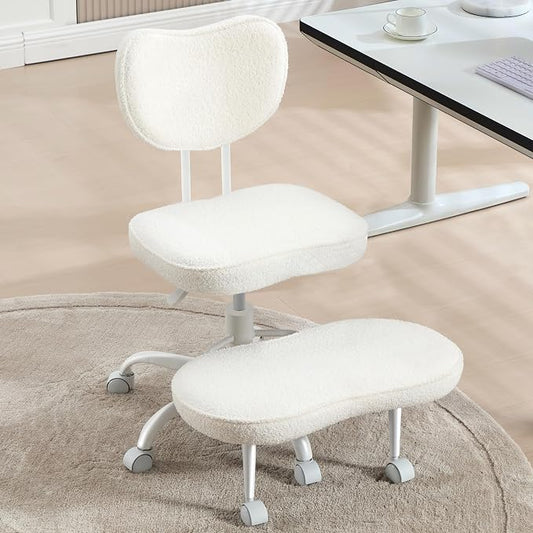 Fizzin Cross Legged Office Chair, Criss Cross Chair with Wheels Height Adjustable Seat for ADHD 360° Swivel Meditation Chair Chic Home Office Furniture (White-New)