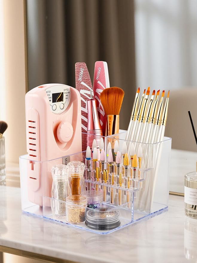 LIARTY Nail Drill Holder Tech - Acrylic Nail Drill Machine Organizer Tools | Professional Small Mini Portable 21 Holes Bits Organizer Storage Box