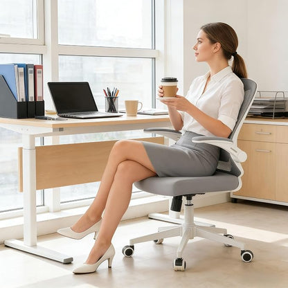 Ergonomic Office Chair - 350LB Comfy Desk Chairs with Lumbar Back Support, Mesh Computer Chairs with Wheels and Arms for Home Office, Study (Gray-Without Headrest)