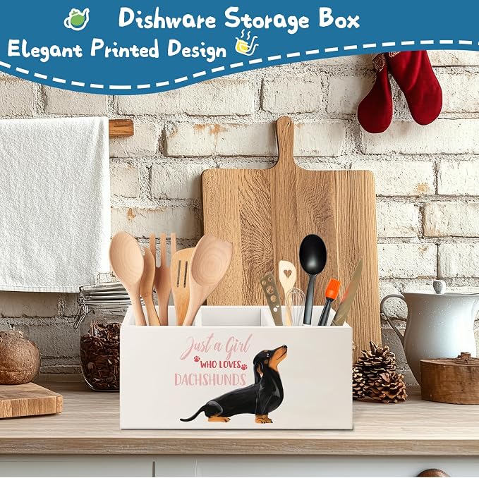 Funny Dachshund Pen Pencil Holder Organizer for Desk Accessories,Dachshund Lover Gifts for Women Girls Wooden Pen Pencil Holder for Office Desk Accessories