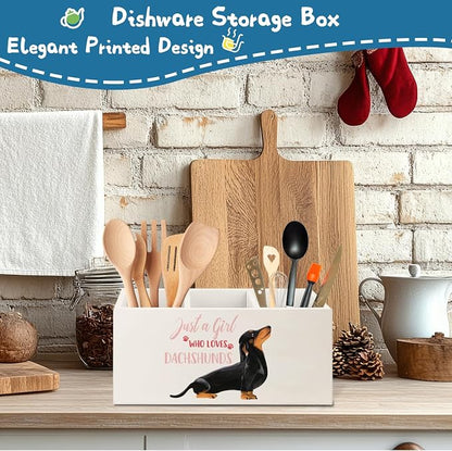Funny Dachshund Pen Pencil Holder Organizer for Desk Accessories,Dachshund Lover Gifts for Women Girls Wooden Pen Pencil Holder for Office Desk Accessories