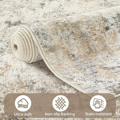 UERMEI 10x12 Area Rug Living Room Rugs - Washable Neutral Modern Abstract Soft Thin Large Rug Indoor Floor No Slip Rug Carpet for Bedroom Under Dining Table Home Office Decor - Golden Grey