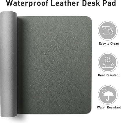 Aothia Faux Leather Desk Mat - Non-Slip PU Leather Desk Blotter, Waterproof Writing Surface, Large Desk Pad for Office & Home (Jungle Green, 55" x 24")