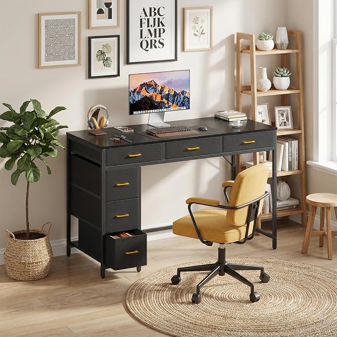 HLDIRECT 47" Computer Desk with 6 Drawers, Home Office Desk with Large Storage for Home Office,Gaming,Writing Study,Work (Black)