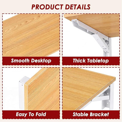 Need Wall Mounted Desk - Heavy Duty Folding Work Table Length 36" Width 20"/Small Space Hanging Desk Perfect Addition to Home/Office/Kitchen & Dining Room Teak&White AC15-9050TW-ND