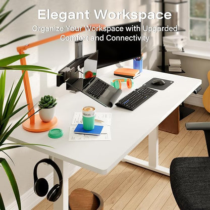 Monomi 55x24 Inch Electric Standing Desk, Height Adjustable Sit Stand up Desk, Work Home Office Computer PC Desk, Gaming Writing Study Bedroom Rising Table, White