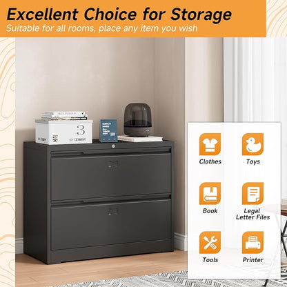 Bestoo 2 Drawer File Cabinet with Lock, Metal Lateral Filing Cabinet, File Cabinets for Home Office, Office Cabinet for Hanging Files Letter/Legal/F4/A4 Size