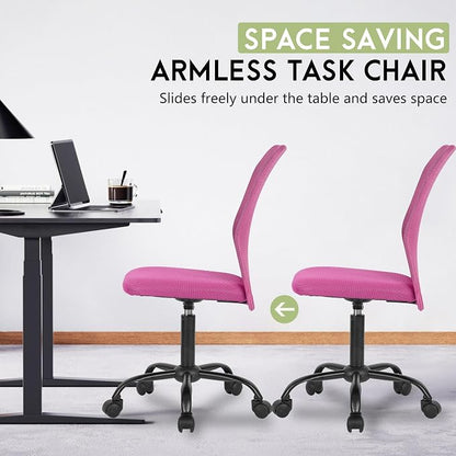 BestOffice Ergonomic Office Chair Desk Chair Mesh Computer Chair Armless Back Support Modern Executive Rolling Swivel Chair with Lumbar Support(Pink)