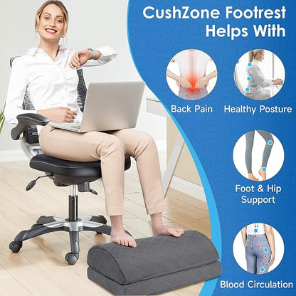 CushZone Foot Rest for Under Desk at Work Adjustable Foam for Office and Home, Office Desk Accessories，Comfortable Footrest with 2 Adjustable Heights，Back & Hip Pain Relief (Gray-16.9 in)