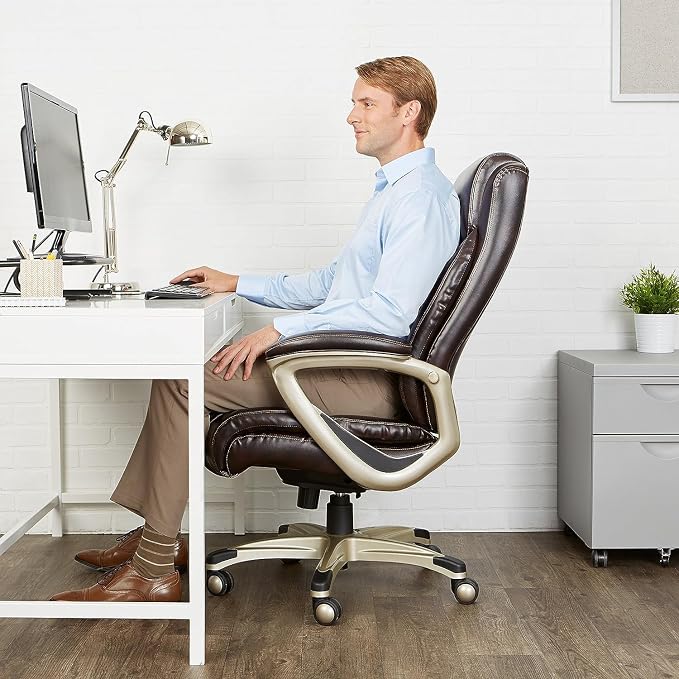 Amazon Basics Big & Tall Executive Office Chair with Lumbar Support, Adjustable Height, 350-Pound Capacity, 28.5"D x 30.25"W x 47.9"H, Black Pewter Finish