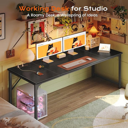 PRAISUN 63 X 30 Inch Computer Desk with Power Outlets & USB-C Port,Larger and Longer Office Desk with Deeper Desktop, Study, Bedroom, Writing Work from Home Table, Metal Frame, Black
