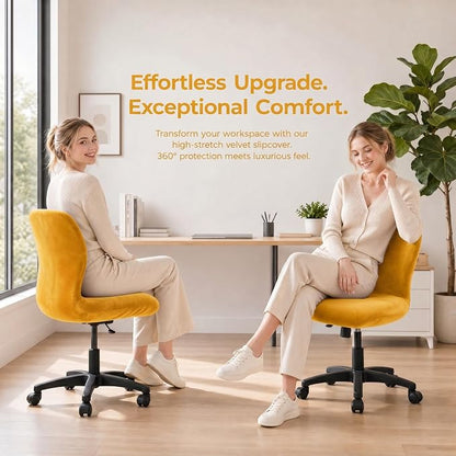 Deisy Dee Velvet Stretch Armless Office Chair Covers - Colorful Stretch Slipcover for Desk Chairs (Golden Yellow)