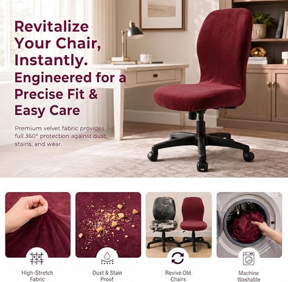 Deisy Dee Velvet Stretch Armless Office Chair Covers - Colorful Stretch Slipcover for Desk Chairs (Burgandy)