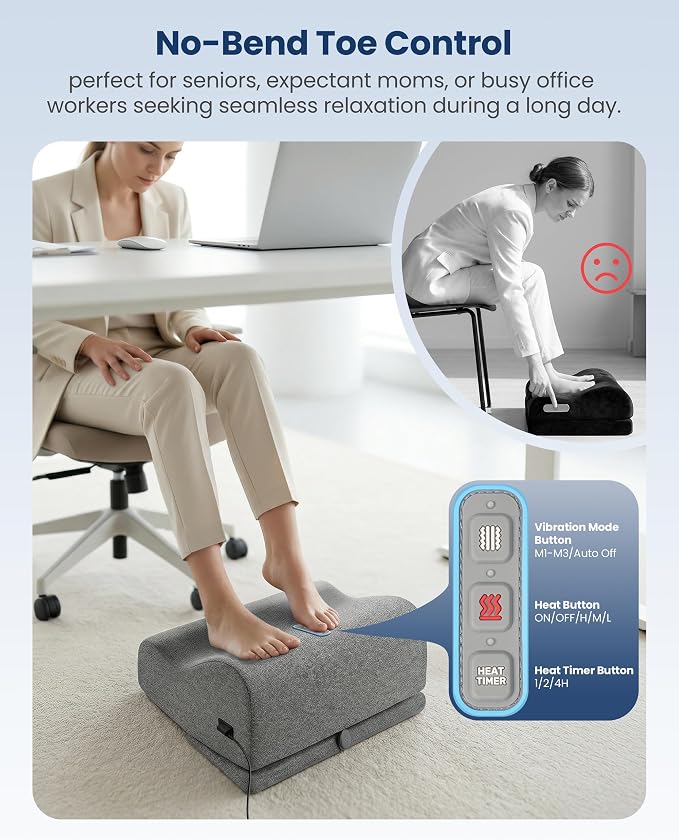 Comfier 2026 Under Desk Foot Rest at Work with Graphene Fast Heat Cloth,Ergonomic Heated Foot Stand,2 Heights & 3 Heat & 3 Vibration,Heel Support for Back Leg Pain Relief,Office Home,Gift Men Women