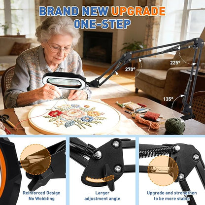 HITTI 30X & 12X Square Magnifying Glass with Light and Clamp,Hands Free, 3-Section Arm, 5 Color Modes, Stepless Dimming, LED Desk Lamp for Soldering, Jewelry Making, Soldering, Crafting-Yellow
