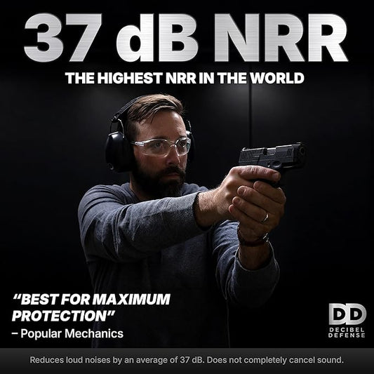 Professional Safety Ear Muffs by Decibel Defense - 37dB NRR - The HIGHEST Rated & MOST COMFORTABLE Ear Protection - Firearm & Industrial Use - THE BEST HEARING PROTECTION...GUARANTEED (BLUE)