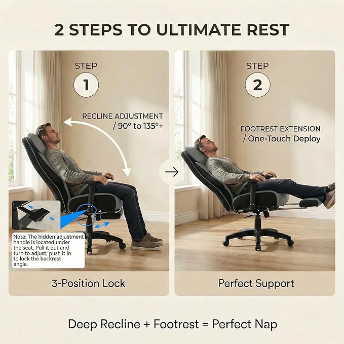 EXCEBET Big and Tall Office Chair 500lbs - 22.4" Extra Wide Seat Ergonomic Executive Chair, Heavy Duty High Back Leather Office Chair with Footrest, Lumbar Support & Adjustable Arm (Grey)