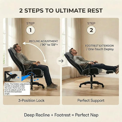 EXCEBET Big and Tall Office Chair 500lbs - 22.4" Extra Wide Seat Ergonomic Executive Chair, Heavy Duty High Back Leather Office Chair with Footrest, Lumbar Support & Adjustable Arm (Grey)