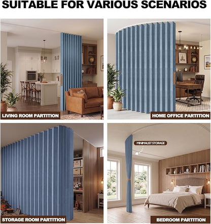 JILRON Accordion Partition Curtain with Ceiling Track - Space-Saving Room Divider, Tool-Free Installation(Blue 100" W x 84" L-Pack of 1)