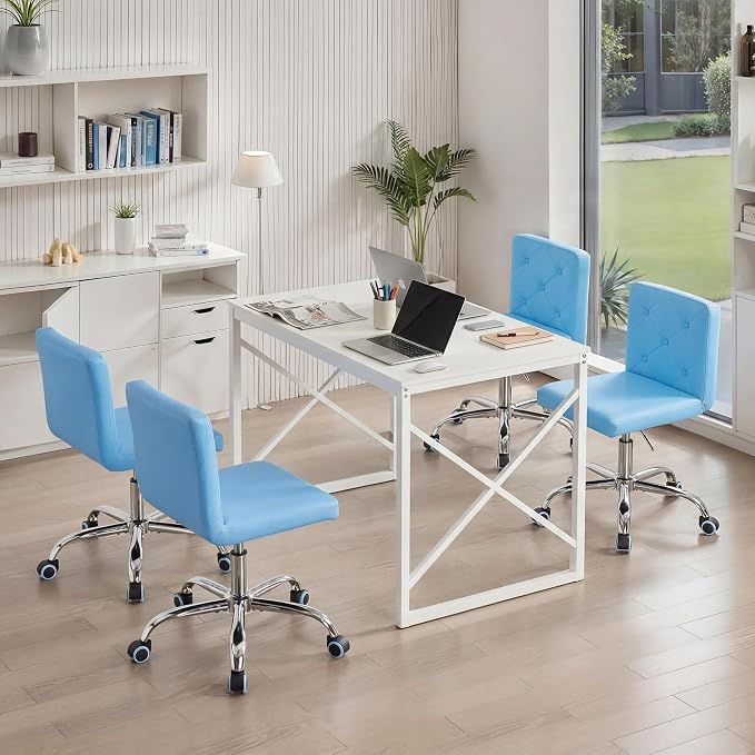 VECELO PU Leather Mid-Back Armless Vanity Chair Adjustable Height 360° Rolling Swivel for Home Office Work