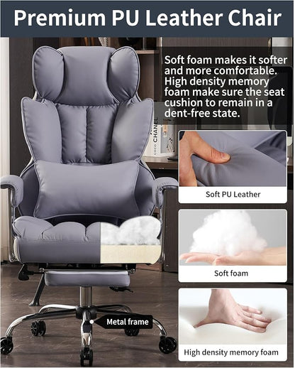 Efomao Big and Tall Office Chair 440LBS, Purple Heavy Duty Executive Chair with Footrest, Ergonomic Desk Chair for Home Office, Wide Computer Chair | 400lbs support, 135° recline, dual-layer foam cushion, 23.5" seat & footrest. BIFMA