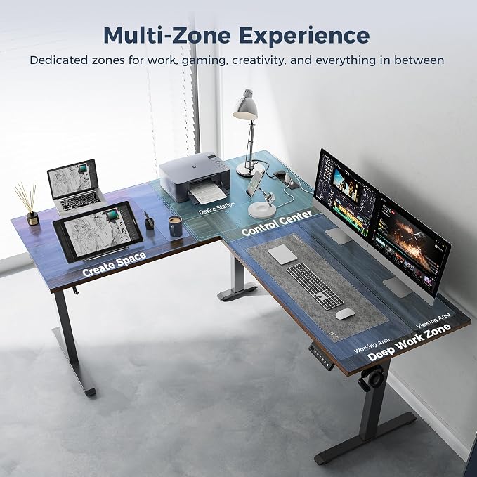 Klicelor L Shaped Standing Desk 75 x 61 Inch,Electric Height Adjustable Corner Desk with Cable Management & Power Outlets, Ergonomic Sit Stand Up Computer Table for Home Office,Dark Walnut
