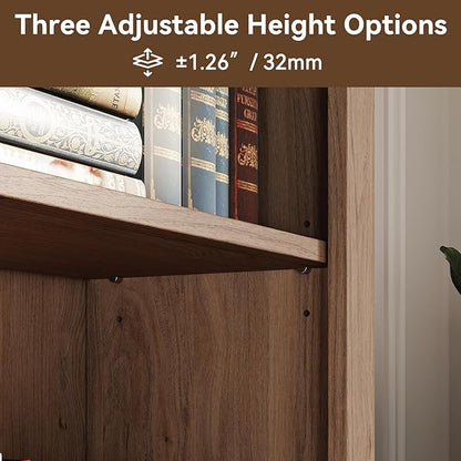 FENSULN 72 in Tall Bookshelf 5 Tier Bookcase with Adjustable Shelves, Oak Book Shelf with Storage Cabinet, Wood Freestanding Display Bookshelves for Home Office，Bedroom, Living Room