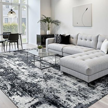 RELEANY Washable Area Rugs 5'x7' Non-Slip Modern Abstract Soft for Living Room Entryway Bedroom Kitchen, Print Pattern, Black Navy Blue Gray