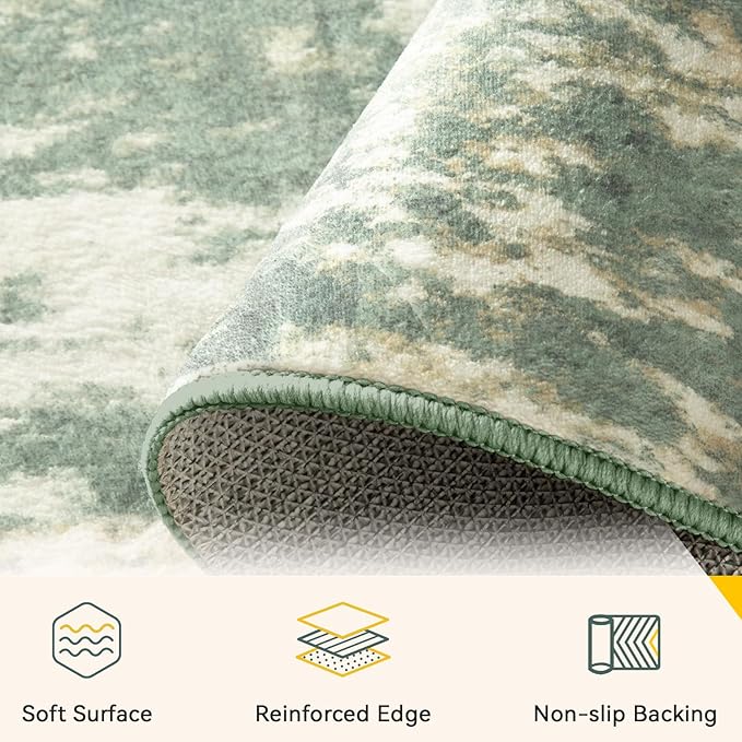 RELEANY Washable Area Rugs 2'x3' Non-Slip Modern Abstract Soft for Living Room Entryway Bedroom Kitchen, Print Pattern, Light Green/Yellow