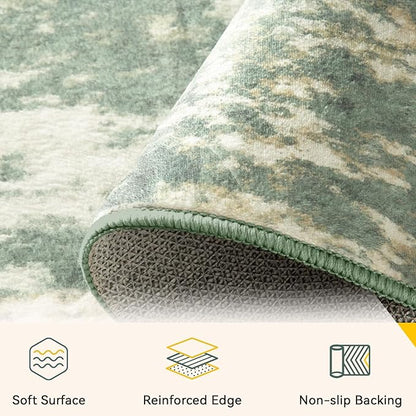 RELEANY Washable Area Rugs 4'x6' Non-Slip Modern Abstract Soft for Living Room Entryway Bedroom Kitchen, Print Pattern, Light Green/Yellow