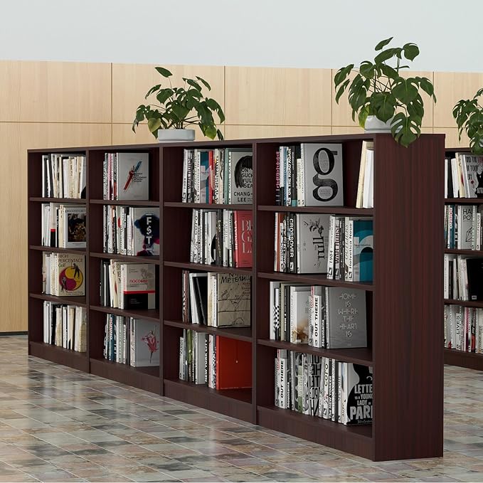 Farini 48 Inch Tall Bookcase,4 Shelf Bookshelves,Adjustable Bookshelf for Home Office,Mahogany